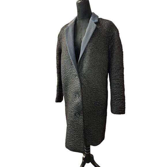 $995 J. Crew Women COLLECTION RIPPLED MOHAIR TOPCOAT Black Blue sz 2 - Picture 4 of 13
